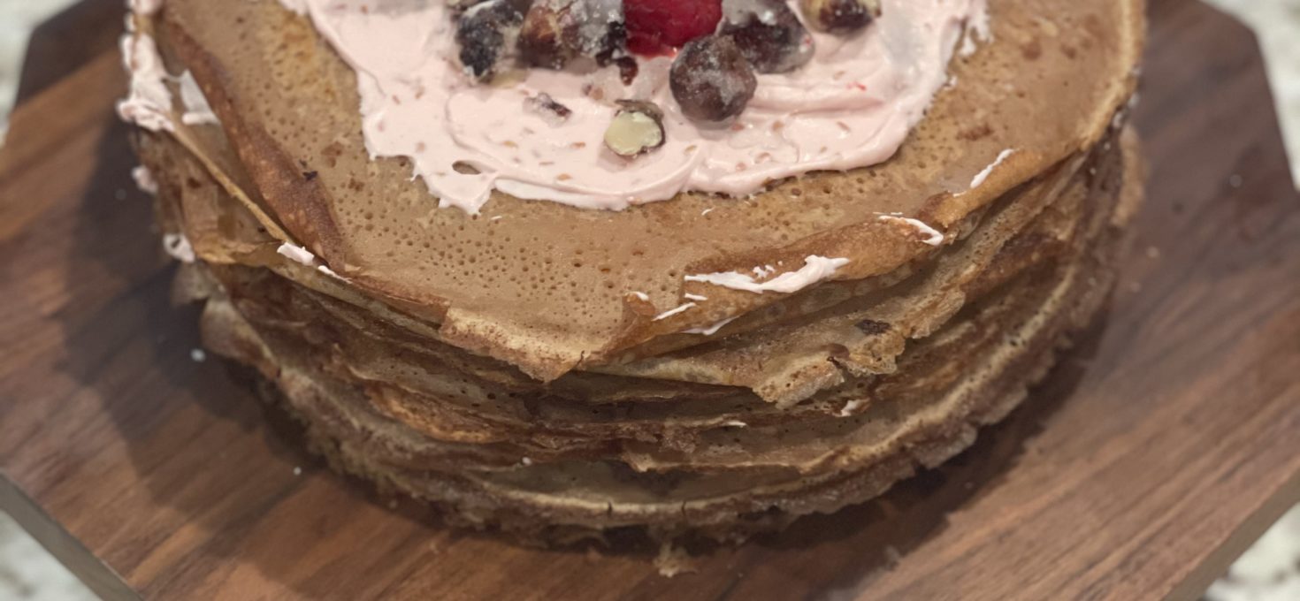 Chocolate Hazelnut Raspberry Brown Butter Crepe Cake